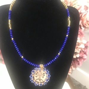 Handmade Tree of Life Blue & gold plated Necklace